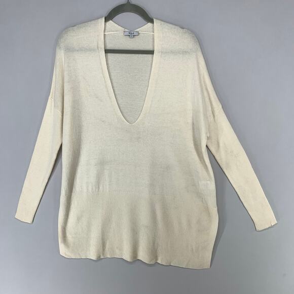 Rails Sweaters - Rails Women Sweater Small Cream White Knit Cashmere Wool Blend Deep V Long